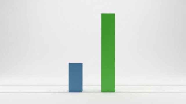 Green bar chart showing significant growth over blue bar