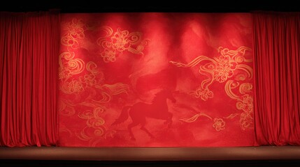 Festive Chinese New Year stage backdrop horse theme