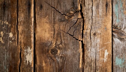 Top view - old aged wooden surface, cracked wood, traces of time, scratches, faded areas, vintage style, natural shades, high detail, realistic texture