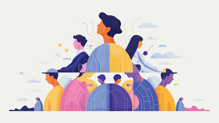 Diverse group of people in colorful modern illustration style