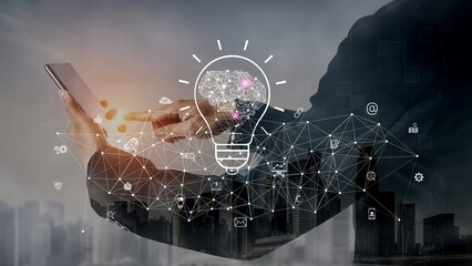 AI innovation with neural network and digital transformation. AI innovation drives automation, powers ideas, AI innovation enhances SEO, and AI innovation enables global connection. Marrow