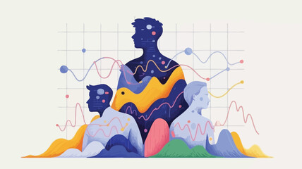 Vibrant illustration of people with data visualization elements