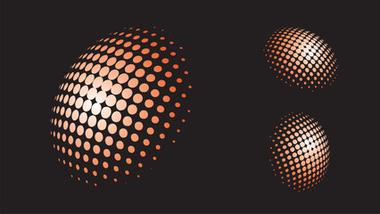 Three red and white disco balls on a with shiny reflective surfaces