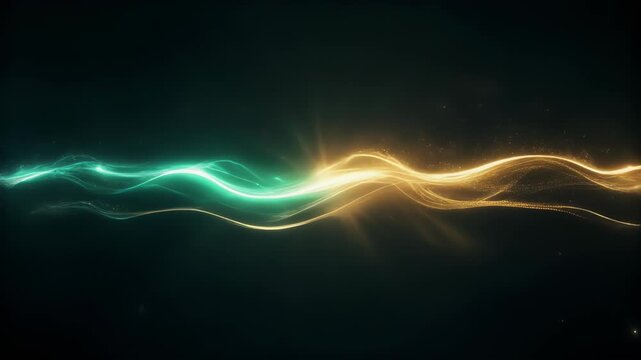 Abstract Gold and Teal Energy Wave with Cinematic Glow on Dark Background
