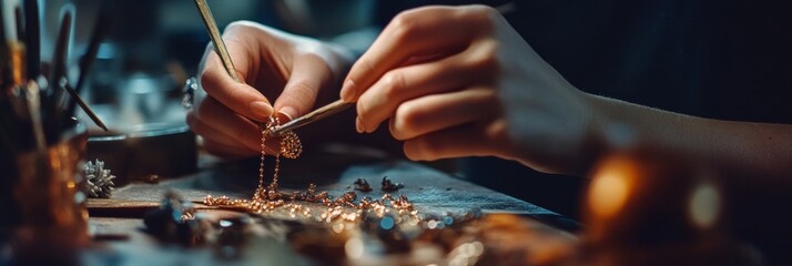 A person meticulously working on a detailed craft project at a table.