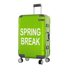 SPRING BREAK concept with green suitcase. 3D rendering