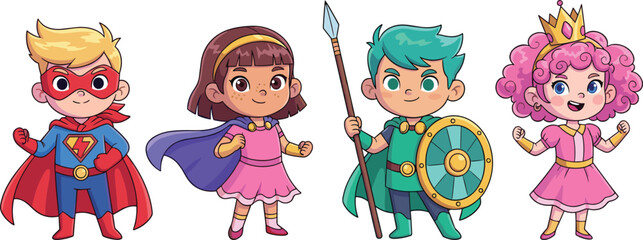 Cartoon children in various superhero and fantasy costumes superheroes © Olaja Vector Vision
