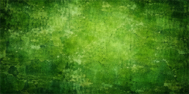 An abstract green grunge background with a vintage textured wall pattern featuring aged paper art and dark grassy nature tones on a weathered surface