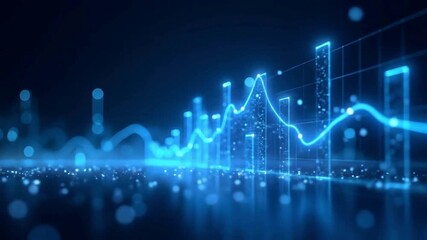 Abstract blue financial data visualization video with glowing analytics graphs showing market trends, trading technology, digital finance interface background - Powered by Adobe