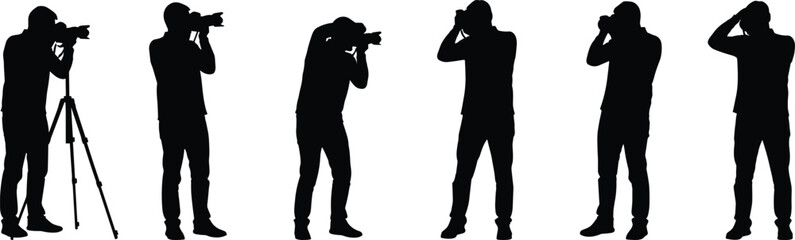 Silhouettes of people taking with cameras photographers tripod
