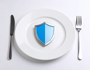 Food safety concept with shield on plate