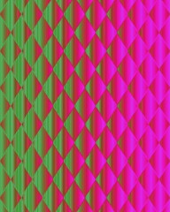 Obraz premium Geometric harlequin pattern with magenta and green diamond shapes and vertical gradient textures.