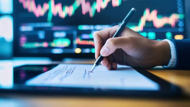Handwriting analysis on digital tablet amidst dynamic stock market data visualization