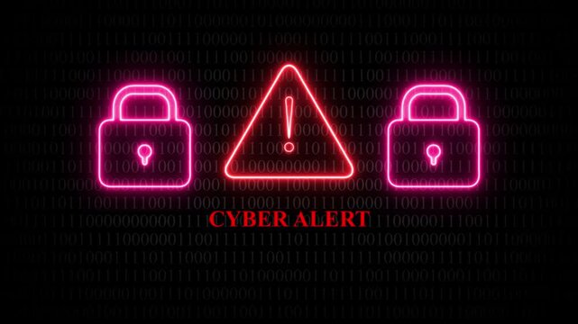 Neon Pink Padlocks And Red Exclamation Mark Cyber Alert