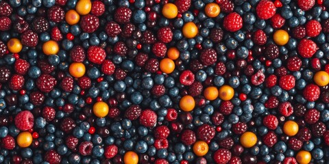 A colorful assortment of berries and fruits with a pattern resembling a star.
