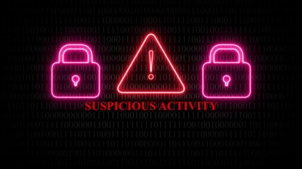 Neon pink locks and red exclamation mark with suspicious activity text