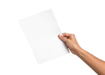 Hand Holding Blank White Paper Sheet on Clean Background for Message, Mockup, and Design Template Transparent PNG