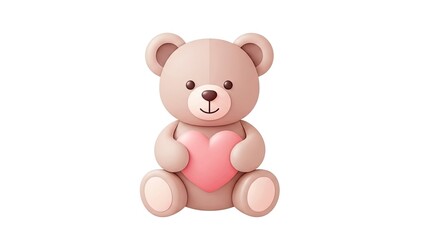 Soft Matte 3D Valentine's Bear Icon on White
