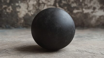 Speckled dark sphere casting shadow.