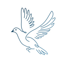 Fototapeta premium Linear illustration of a dove isolated on a white background. Icon or logo for design.
