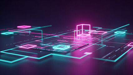 Digital Technology Network Abstract Glowing Neon Lines