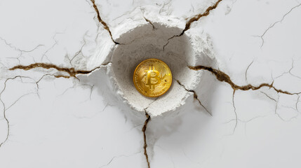 Minimalist cracked concrete shell revealing empty interior, vulnerability, strength and hidden potential concept with copy space