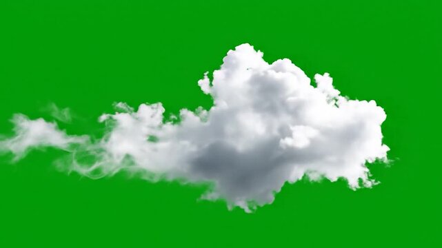 A puffy white and gray cloud floats against a vibrant solid green background