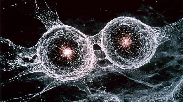 Highresolution illustration showcasing bright atom pairs linked by fragile structural fibers