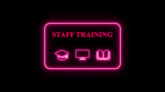 Pink Neon Staff Training Sign with Icons employee development