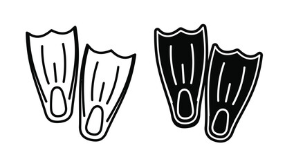 Black and white illustration of flippers for scuba diving or snorkeling © rsvect02