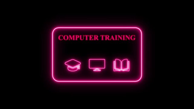 Neon Sign For Computer Training With Icons education