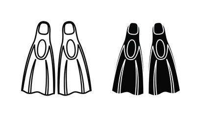 Black and white illustration of scuba diving flippers in two different colors © rsvect02
