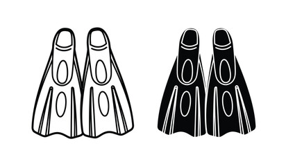 Black and white illustration of scuba diving flippers © rsvect02