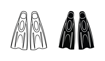 Black and white illustration of diving flippers side by side © rsvect02