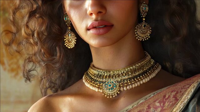 African style jewelry with gold beads and embellishments.