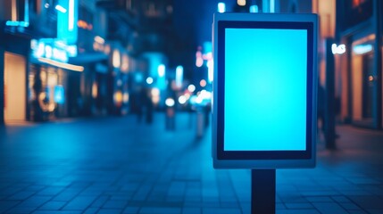 A city street at night with a glowing signpost.