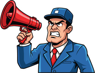 Man in Suit Holding Loud Megaphone.