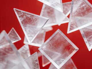 Floating Clear Prisms on a Vibrant Red Background