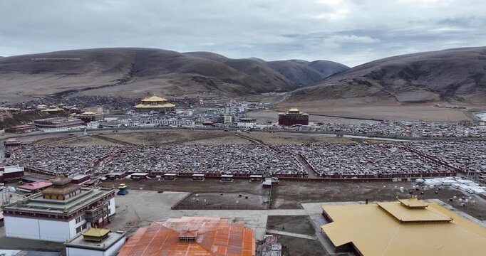 Aerial view of yaqing Temple in Ganzi County, Sichuan province,China