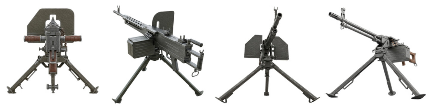 Set Collection DShK Heavy Machine Gun Soviet Military Weapon Classic Anti Aircraft Firearm High Detail Realistic Combat Style isolated on transparent png background oil paint me