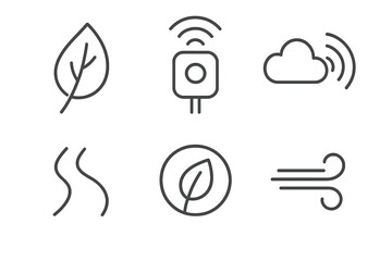 Smart Urban Park Icons. Line vector icons of sensor-enhanced urban park: foliage shape, sensor beacon, quality-air arcs, walkway