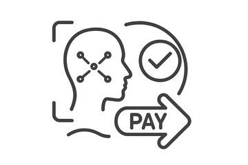 Obraz premium Biometric Payment Icons. Line vector icons of biometric payment confirmation: face silhouette, biometric dots, confirmation check