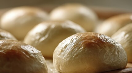 Close-up of Glossy Bun Dough Surface Before Baking