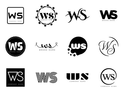 WS logo company template. Letter w and s logotype. Set different classic serif lettering and modern bold text with design elements. Initial font typography.