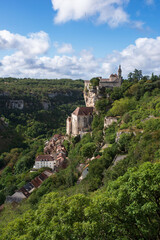 Village of Rocamadour on a cliff in France	