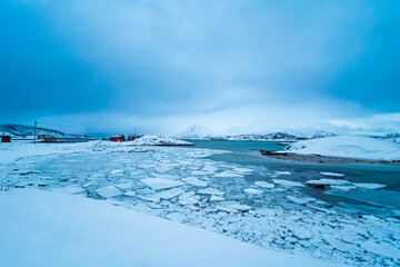 Broken Ice Parts on the Sea in Tromso, Norway