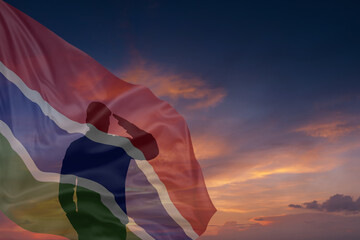 Military mans and National flag of Gambia