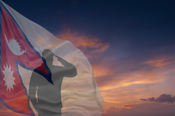 Military mans and National flag of Nepal