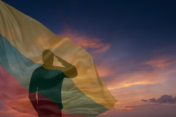 Military mans and National flag of Lithuania