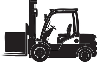 Black silhouette of a forklift truck industrial vehicle for material handling and logistics isolated on white background for commercial use